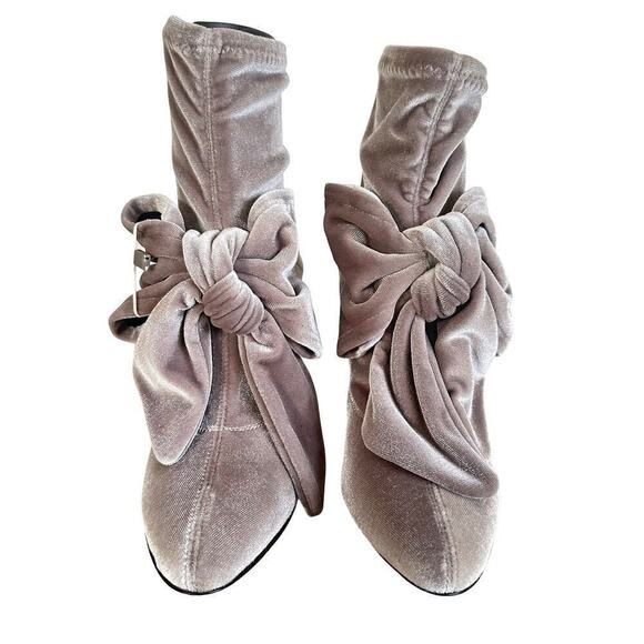 Giuseppe Zanotti Gray Soft Velvet Bow Stiletto Heel Ankle Boots Booties Sz 37 - Picture 4 of 9